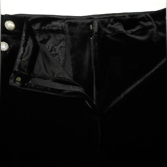 Karl Lagerfeld Velvet Pants Women's Size 12 Black Wide Leg Rhinestone Detail. - Picture 8 of 12